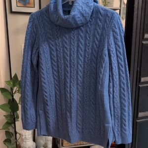 Talbots Blue Cable Knit Cowl Neck Sweater